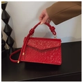 Chic red litchi texture square crossbody bag with knot handle and golden hardware - Burgundy