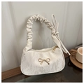 Bolso de hombro plisado blanco crema con lazo dorado y asa de diseño fruncido - Blanco