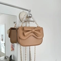 Sac bandoulière marron chic avec nœud décoratif et élégante poignée en perles - Marron