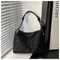 Bolso tote negro chic con patrones de lazos en jacquard y correa de hombro ajustable - Negro