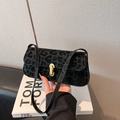 French design chic black leopard print shoulder bag with gold oval twist lock - Black