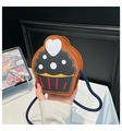 Mini cupcake shaped crossbody bag with colorful leather patches and woven blue strap - Brown