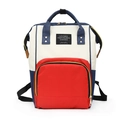 Multifunctional mommy backpack with white red and navy blue tricolor stitching pattern - Blue And Red