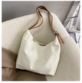 Chic beige half-moon shoulder bag with adjustable brown strap and silver buckle - White