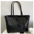 Bolso tote grande de tejido negro con correas dobles para el hombro para uso diario - Negro