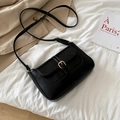 Borsa a tracolla minimalista in pelle nera con fibbia dorata in stile chic francese - Nero