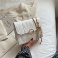 Elegant white quilted shoulder bag with pearl clasp and adjustable gold chain strap - White