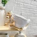 Cute white canvas waist bag with 3D plush bear decoration and adjustable strap - White