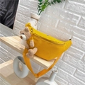 Cute bright yellow canvas waist bag with brown plush bear detail for women - Yellow