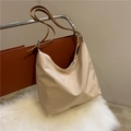 Bolso tote minimalista de nailon beige con asas marrones en estilo moderno - Caqui