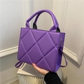 Chic purple quilted crossbody handbag with stylish top handles and sleek square design - Purple