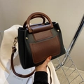 Sac bandoulière rétro bicolore noir et marron en cuir PU avec poignée ronde - Noir