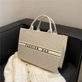 Sac fourre-tout chic en toile crème avec imprimé lettres M et détail rayure noire - Grand Blanc