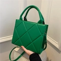 Grass green quilted small square handbag with adjustable strap in bright PU leather - Green