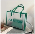 Sac fourre-tout transparent vert avec pochette interne et lettrage fashion moderne - Vert