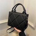 Elegant black quilted handbag with golden hardware and adjustable strap for women - Black