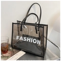 Sac cabas transparent gris en PVC avec poignées noires et slogan tendance - Noir & Blanc
