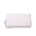 Bolso bandolera blanco elegante con textura acolchada cuadrada y solapa de moda - Blanco