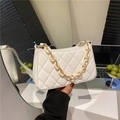 Elegant white quilted underarm bag with a gold and acrylic chunky chain strap - White