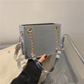 Silver crocodile pattern crossbody bag with golden chain and adjustable strap - Silver