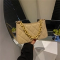 Beige quilted shoulder bag with chic chain handle and vintage minimalist crossbody style - Khaki