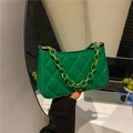 Bright green quilted underarm bag with mixed metal and plastic chain strap detail - Green