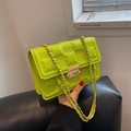 Neon green quilted chain shoulder bag with rectangular flap and gold buckle closure - Kiwi Green