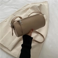 Bolso bandolera cilíndrico caqui en cuero sintético con cremallera de metal plateado - Caqui