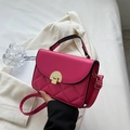 Rose red PU leather crossbody bag with quilted pattern and golden clasp lock - Rose Pink