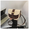 Sacoche selle chic bicolore crème et marron en simili cuir avec boucle dorée élégante - Brun Foncé