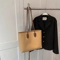 Grande borsa tote kaki minimalista con sottili spalline marrone scuro da spalla - Cachi