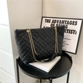 Chic black quilted tote bag with gold chain straps and large capacity for women - Black
