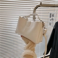 White crocodile pattern tote bag with top handle and detachable shoulder strap - White