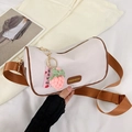 White cylinder shoulder bag with brown strap and strawberry charm for women - With Pendant / Brown