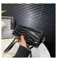 Chic black crocodile embossed baguette shoulder bag with elegant gold hardware - Black