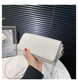 Chic white crocodile pattern faux leather baguette bag with elegant golden hardware - White