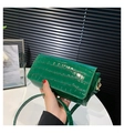 Minimalist bright green baguette bag with embossed crocodile texture and gold hardware - Green