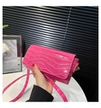 Rose pink crocodile pattern baguette shoulder bag with shiny leather finish and gold hardware - Pink