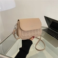Beige PU leather crossbody bag with quilted rhombus pattern and adjustable strap - Khaki