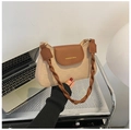 Borsa a tracolla beige e marrone con trama a scacchi e tracolla a treccia moda - Cachi