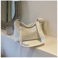 Quilted tote bag in cream white with large diamond stitching and wide knotted strap - White