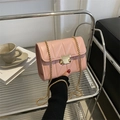 Pink quilted chain crossbody bag with V-shaped stitching and golden square clasp - Pink