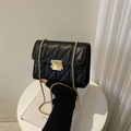 Retro black quilted crossbody bag with gold chain strap and elegant metal buckle - Black