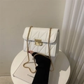 Chic white quilted crossbody bag with gold chain strap and metal lock detail - White