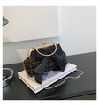 Elegante borsa a tracolla in tweed nero con fiocco di raso e catena dorata - Nero