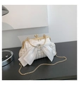 Elegante borsa a tracolla in tweed bianco con grande fiocco in seta e manico oro - Bianco
