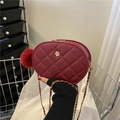 Deep burgundy oval crossbody bag with quilted stitching and gold rose metal logo - Red / Large