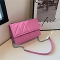 Chic pink quilted crossbody bag with silver chain strap and minimalist flap design - Pink