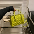 Yellow crossbody bag with embossed clover patterns and adjustable shoulder strap - Green