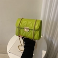 Fluorescent green quilted crossbody square bag with golden chain and metal buckle - Kiwi Green